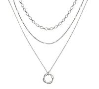 BKEPDY Collana A Più Strati da Donna Tre Strati con Cerchio intrecciato personalizzate Fetta di Gioieili Moda Collana Boho Regalo di Compleanno per Fidanzata Madre（Argento）