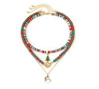 BKEPDY Collana di Natale in Argilla Polimerica Natalizie con Ciondolo Pupazzo di Neve e Campane Collana con Perline e Albero di Natale Gioielli di Natale per Donne (Colore-2)