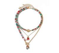 BKEPDY Collana di Natale in Argilla Polimerica Natalizie con Ciondolo Pupazzo di Neve e Campane Collana con Perline e Albero di Natale Gioielli di Natale per Donne (Colore-1)