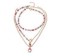 BKEPDY Collana di Natale Multistrato con Ciondolo Cerchio Floreale e Campane Collana con Perline e Albero di Natale Gioielli Natalizi per Donne （Colore）