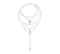 BKEPDY Collana Donna Collane Multistrato Perle Croce Cuore Pendente Collana Lunga Donna Girocollo Argento Elegante Gioielli Alla Moda(Argento)
