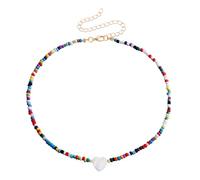 BKEPDY Collana Donna Colorata con Perline di Cristallo e Cuore Collana Elegante per Ogni Occasione Gioielli Moda per Donna