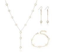BKEPDY Collana Lunga Perle Elegante Orecchini Pendenti Bracciale Catena Sottile Gioielli Donna Cerimonia