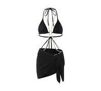 BKEPDY Costume Donna Due Pezzi Triangolo Costumi Mare Bikini Set con Catena Oro Bikiniset Elegante Costume Contenitivo Vita Alta Tankini con Pareo Mare Vacanza Estate