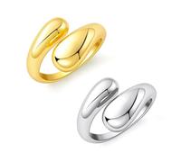 BKEPDY Donna Goccia Dorato Aneilo Regolabile Aperto Semplice Lusso lacrime Gocce d'Acqua per Le Donne Gioieili di Modo in Acciaio Inox（Oro + Argento）