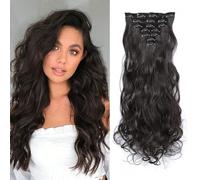 BKEPDY Extension Capelli a Clip Sintetiche Posticci Lunga Ondulati Ricci e Voluminosi Invisibile Naturali Extension Clip Posticci Capelli per Donna 50 cm (Nero naturale)