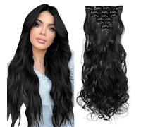 BKEPDY Extension Capelli a Clip Sintetiche Posticci Lunga Ondulati Ricci e Voluminosi Invisibile Naturali Extension Clip Posticci Capelli per Donna 50 cm (Nero puro)