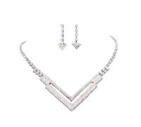 BKEPDY Geometrico V Collana Orecchini Cristallo Brillante Gioielli Donna Matrimonio Cerimonia Elegante Lusso Strass