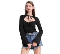 BKEPDY Maglietta a Manica Lunga Donna, Maglietta Basic da Donna Girocollo, Manica Lunga Basic da Donna Aderente, T-Shirt Basic Crop Top Camicetta Estetica