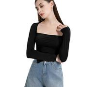 BKEPDY Maglietta a Manica Lunga Donna, Maglietta Basic da Donna Girocollo, Manica Lunga Basic da Donna Aderente, T-Shirt Basic Crop Top Camicetta Estetica