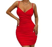BKEPDY Mini Abito Sexy Donna Vestito Corto Spaghetti Strap Profondo Scollo a V Aderente da Sera Senza Maniche Fessura della Parte Anteriore Bandage Nero Abito Estivo a Spalla Clubwear Festa