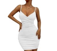 BKEPDY Mini Abito Sexy Donna Vestito Corto Spaghetti Strap Profondo Scollo a V Aderente da Sera Senza Maniche Fessura della Parte Anteriore Bandage Nero Abito Estivo a Spalla Clubwear Festa