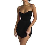 BKEPDY Mini Abito Sexy Vestiti Donna Estivi Corti Vestito Donna Spaghetti Strap Abiti da Abito Elegante Donna Senza Maniche Vestiti Donna Eleganti a Party Cocktail Clubwear(Nero L)