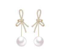 BKEPDY Orecchini Donna a Fiocco Acciaio Inossidabile con Placcatura in Leghe Moda Ipoallergenici Orecchini con Imitazione di Perle e Diamanti Regalo