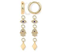BKEPDY Orecchini Donna Cerchio Oro con Ciondoli Intercambiabili Orecchino Pendente con Simboli Occhio Mano di Fatima Rombo Piercing Lobo Gioielli Donna Set Multiplo Elegante (Oro A)