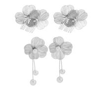 BKEPDY Orecchini Donna e Forcine per Capelli Set Oro Fiore con Perla Grandi Orecchini Pendenti Argento Eleganti Gioielli per Matrimonio Festa(Argento)