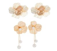 BKEPDY Orecchini Donna e Forcine per Capelli Set Oro Fiore con Perla Grandi Orecchini Pendenti Argento Eleganti Gioielli per Matrimonio Festa(Oro)
