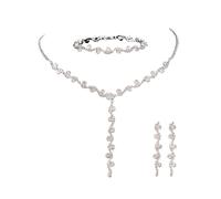 BKEPDY Parure Gioielli Donna Collana Pendente Cristalli Brillanti Bracciale Orecchini Eleganti Cerimonia Matrimonio Sposa