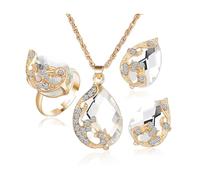 BKEPDY Parure Gioielli Donna Goccia Cristallo Intagliato Collana Anello Orecchini Set Elegante Strass Decorato Accessori Cerimonia