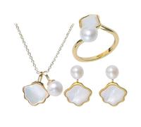 BKEPDY Parure Gioielli Fiore Madreperla Perla Collana Anello Orecchini Eleganti Donna Matrimonio Cerimonia Compleanno