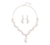 BKEPDY Parure Gioielli Floreale Collana Orecchini Cristalli Brillanti Ramo Foglie Cerimonia Matrimonio Elegante