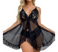 BKEPDY Pigiama Sexydonna Sottoveste Babydoll con Pizzo Floreale Camicia da Notte Trasparente Abbigliamento Notte Hot Vestito Elegante Spalline Regolabili Completo Intimo Donna