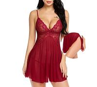 BKEPDY Pigiama Sexydonna Sottoveste con Pizzo Floreale Babydoll Trasparente Camicia da Notte Elegante Vestito da Notte Hot Abbigliamento Notturno Intimo Romantico