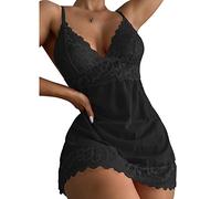 BKEPDY Pigiama Sexydonna Sottoveste con Spalline Regolabili Babydoll Pizzo Floreale Elegante Abbigliamento Notte Trasparente Hot Vestito Notte Comfort Morbido