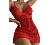 BKEPDY Pigiama Sexydonna Sottoveste con Spalline Regolabili Babydoll Pizzo Floreale Elegante Abbigliamento Notte Trasparente Hot Vestito Notte Comfort Morbido