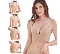 BKEPDY Reggiseni Donna Senza Cuciture Forma a U Profondo Push up Imbottito Microfibra Minimizer Reggiseno Senza Ferretto Comodo Sostegno Perfetto per Abiti Scollati