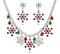 BKEPDY Set Collana e Orecchini Donna Fiocco di Neve con Strass Colorati Gioielli Festivi Eleganti per Natale e Feste Bracciale Donna in Acciaio Inossidabile