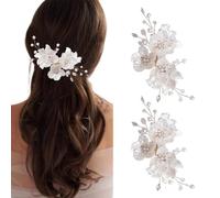 BKEPDY Set di 2 Accessori Capelli Sposa Fermagli con Fiori e Perle Copricapo Elegante per Spose Damigelle Donne e Bambine (Oro)