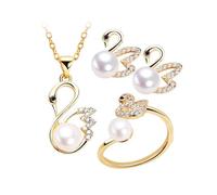 BKEPDY Set di gioielli da donna Orecchini a Cigno più Collana ad anello Set di Gioielli Orecchini a Cuore più Collana ad Anello Set di Jewellery Eleganti da Donna in Due Pezzi