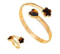 BKEPDY Set di Gioielli Donna Bracciale e Anello a Forma di Cuore e Fiore Parure Gioielli Donna Elegante Bigiotteria Regolabile Accessori Moda Italiana Idee Regalo Compleanno Anniversario (Marrone)