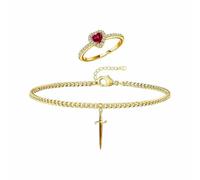 BKEPDY Set di Gioielli Donna Parure con Anello a Cuore e Bracciale con Ciondolo Spada Eleganti Parure Gioielli Donna Regalo Bigiotteria Set (Oro)