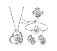 BKEPDY Set Gioielli Bambina Unicorno 4 Pezzi Collane Braccialetto Orecchini Anello Parure di Gioielli per Bambine Regalo Compleanno Principessa Accessori per costumi