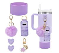 BKEPDY Stanley Cup Accessori 6 Pezzi Set Copertura Custodia in Silicone con Pompon Ciondolo Peluche Portachiavi a Margherita per 30 oz 40 oz Tumbler Coppe Non Incluse
