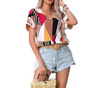 BKEPDY T Shirt Donna Maglietta Maniche Corte Camicia Elegante Geometrica Scollo a V Maglia Casual Abbigliamento Primavera Estate Sportiva Top Blusa Leggera Traspirante Tshirt Moda