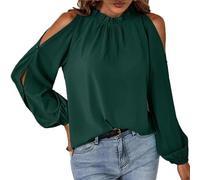 BKEPDY Top Maniche Lunghe Donna Sexy Camicetta da Donna Manica Lunga Top Donna Elegante Casual Tessuto in Chiffon Girocollo Manicotto Split Camicetta da Ufficio Tinta Unita