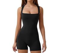 BKEPDY Tuta Aderente da Donna Senza Maniche Tuta Intero Donna Sexy Tutina con Scollo Quadrato Tinta Unita Un Pezzo Elegante Sportiva Bodysuit Yoga Esercizio Jumpsuit (Nero L)