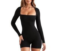 BKEPDY Tutina Donna Maniche Lunghe Sexy Pagliaccetto Una Spalla Yoga Bodysuit Elegante Tutine Jumpsuit Sportivo Body Playsuit per Donna (Nero L)