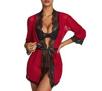 BKEPDY Vestaglia Donna Kimono Accappatoio Raso Pizzo Elegante Camicia da Notte Bride Damigella Pigiama Robe Sposa Bridal Vestiti da Notte