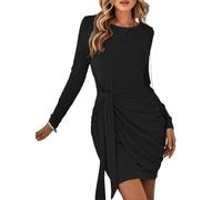 BKEPDY Vestito Donna Elegante Maniche Lunghe Abito Copricostume a Tinta Unita a Pieghe per Il Tempo Libero Sexy Senza Spalline Aderente Vestiti da Festa Cocktail Party