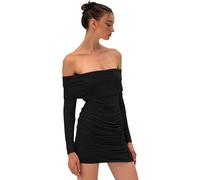 BKEPDY Vestito Donna Sexy Maniche Lunghe Mini Abito Elegante da Sera Vestito Senza Spalline Corsetto Mini Abito da Sera Discoteca Festa Autunno Inverno (Nero M)