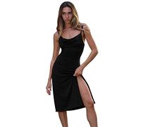 BKEPDY Vestito Donna Spaghetti Strap Drappeggiato Abito da Cerimonia Elegante Estivi con Spacco Laterale Midi Dress Cocktail Party Abiti da Sera Vestiti Estivi