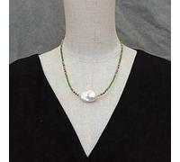 BKGWCSOR 2mm Green Diopside Garnet 20x27mm Cultured White Keshi Baroque Pearl Necklace Women Jewelry