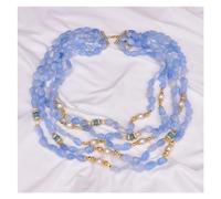 BKGWCSOR Collana a 5 fili con pepite di acquamarina blu naturale, perle bianche, gioielli a più file, regali alla moda for le donne