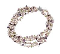 BKGWCSOR Collana di perle naturali a 4 fili da 19'' con perle prehnite, ametista e granato