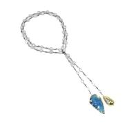 BKGWCSOR Collana lunga con perla barocca Keshi coltivata grigia, canna di fucile, zirconi cubici, collana lunga, pendente con perla Biwa in vetro blu con freccia grezza
