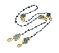 BKGWCSOR Gioielli Cianiti blu naturali Collana lunga con perline spazzolate placcate color oro da 40 pollici for donna